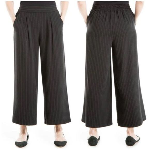 Max Studio Pants - New Max Studio Pinstripe Twill Wide Leg Pants in Black Size L